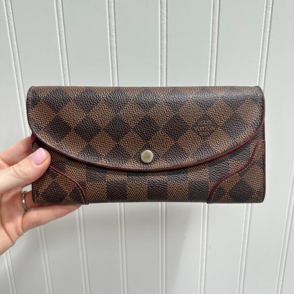 Louis Vuitton Caissa Wallet Damier Ebene Canvas Cerise Red N61221 Brown Leather - Picture 1 of 9